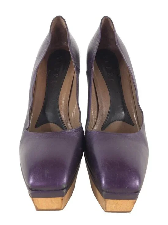 Vintage Marni Leather Platform Pumps US 9 EU 39 Womens Purple Wood Heel $695 - Picture 3 of 8